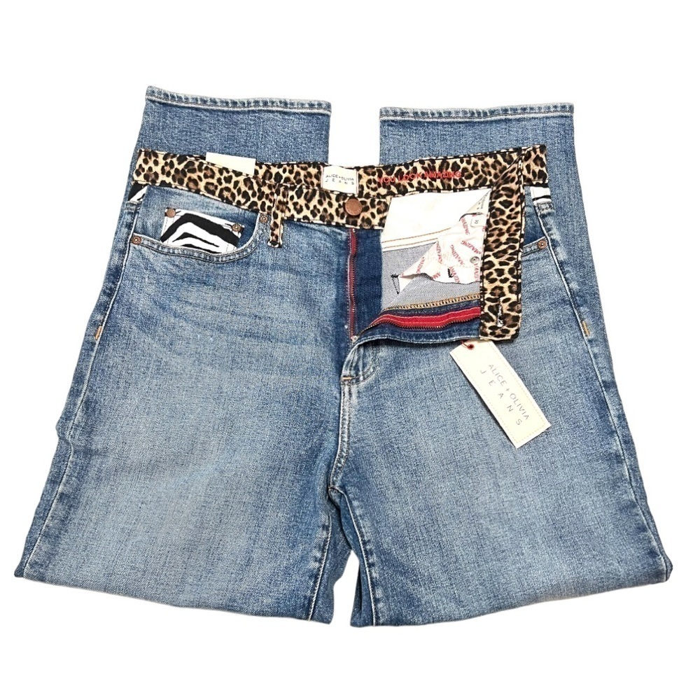 Alice + Olivia Amazing High Rise Girlfriend Slim Straight Animal Print Jeans 32 - Picture 10 of 16